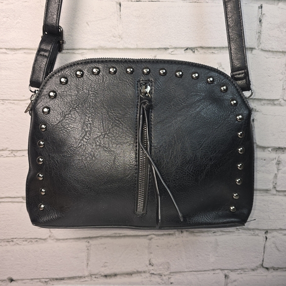 Sam And Hadley Chic Black Studded Crossbody Bag Mutiple Compartnents - Picture 1 of 11